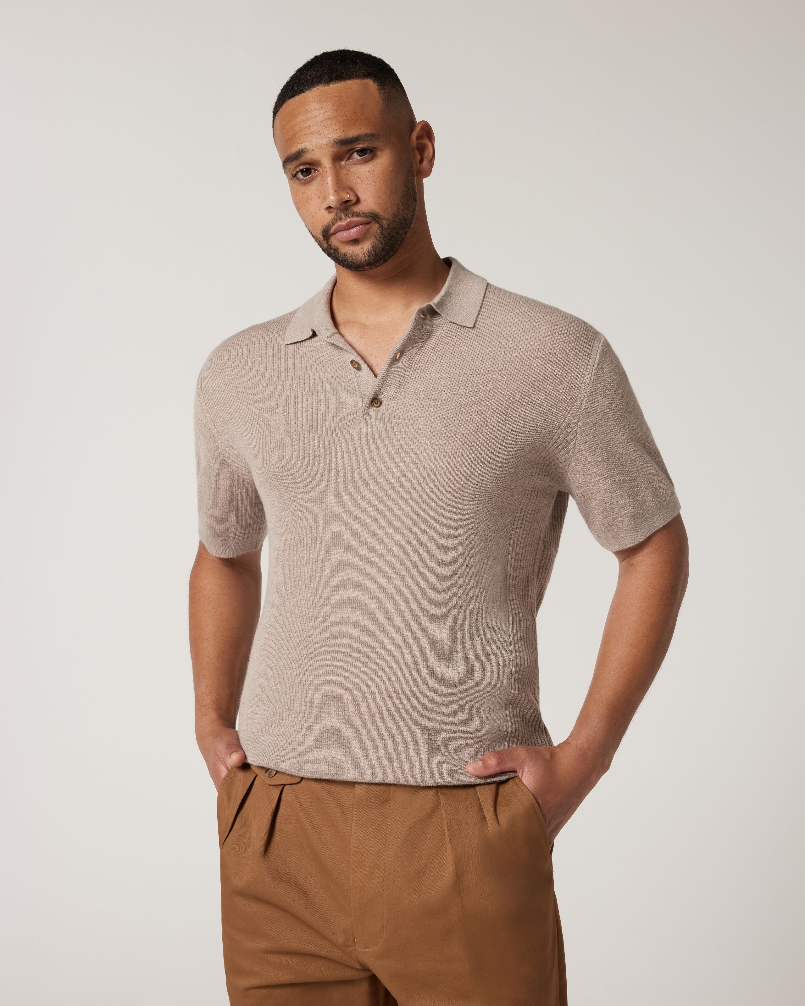 Knitted Polo Shirt - Almond | Polo Shirts | Politix